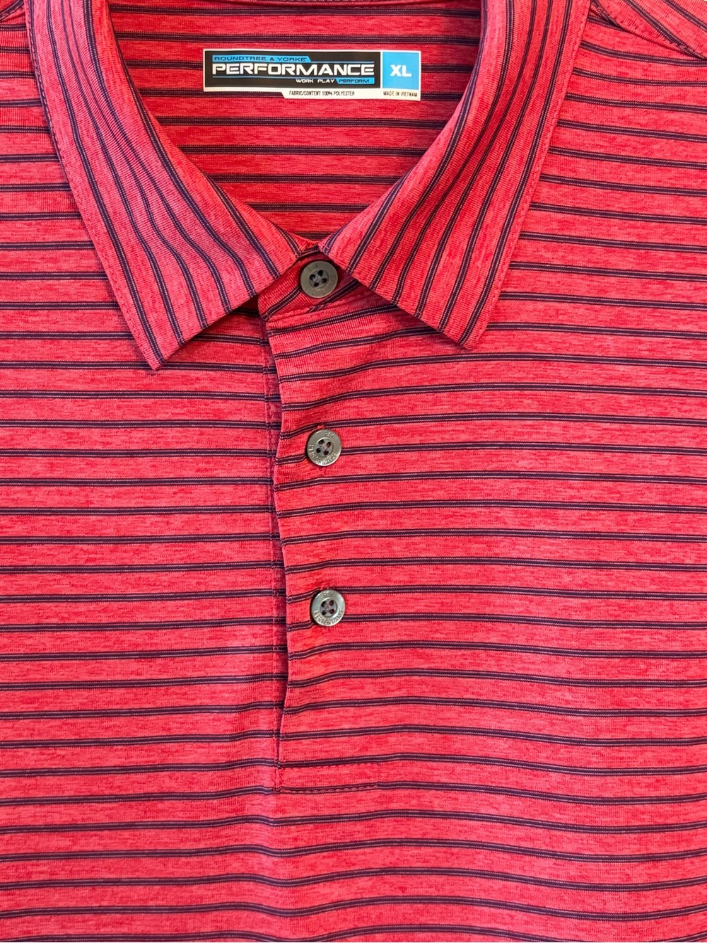 Roundtree Yorke performance premium Red Striped Polo Shirt moisture wicking SzXL